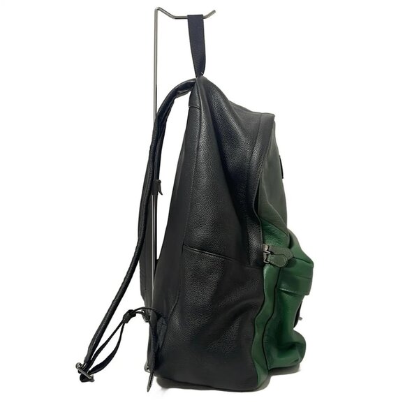 Auth COACH Patchwork Pebble Leather Campus Backpack 72239 Black Dark Green Khaki - Picture 4 of 10